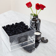 Acrylic Box with Black Long Lasting Roses