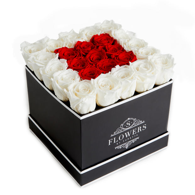 Square Elegance - Red and White Long Lasting Roses