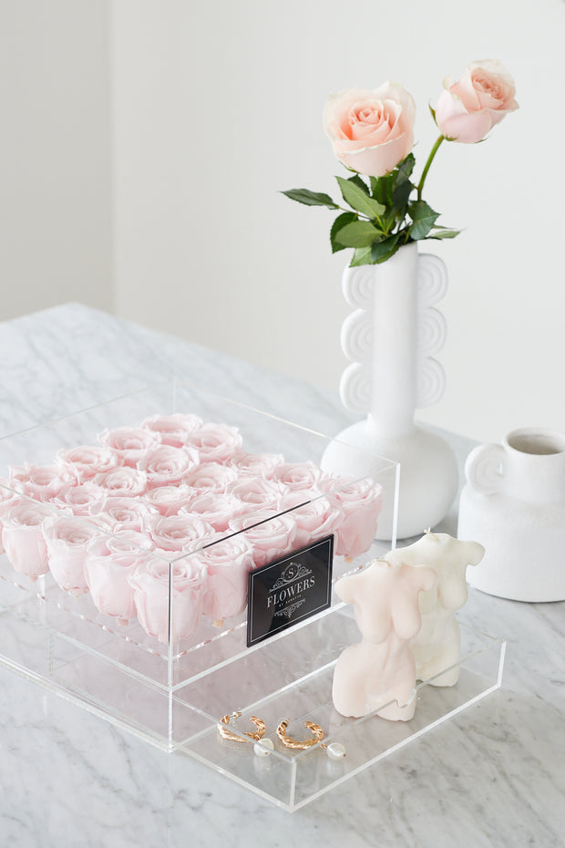 Acrylic Box with Pink Long Lasting Roses