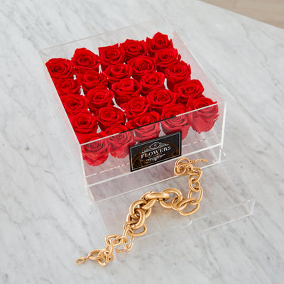 Acrylic Box with Red Long Lasting Roses